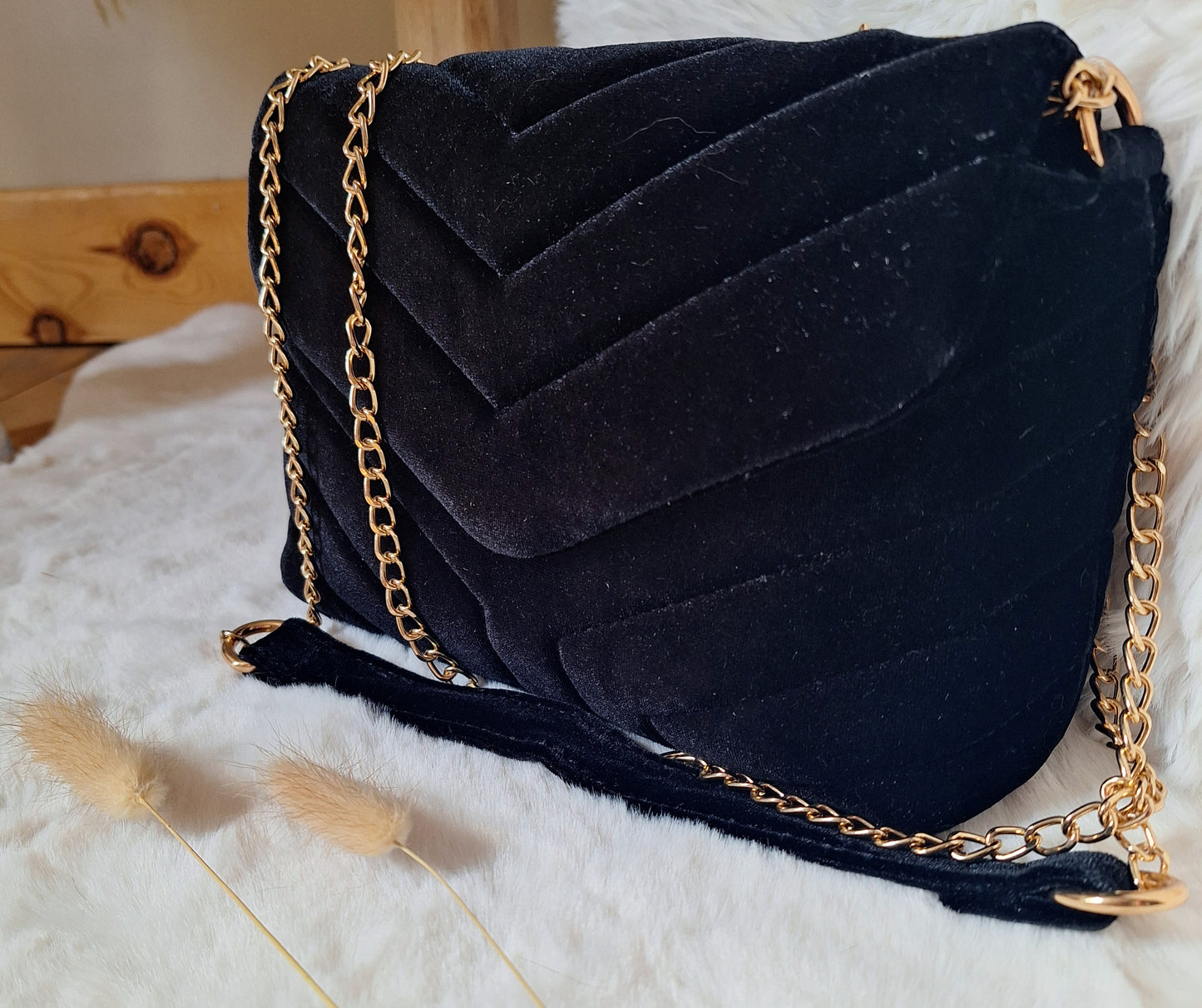 Sac à bandoulière en velours | Noir